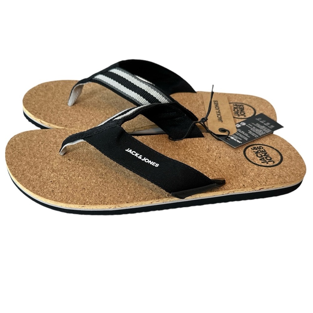 JACK & JONES Mens Logo Flip Flops Sandals Black Summer Beach Shoes Size 12 New‎